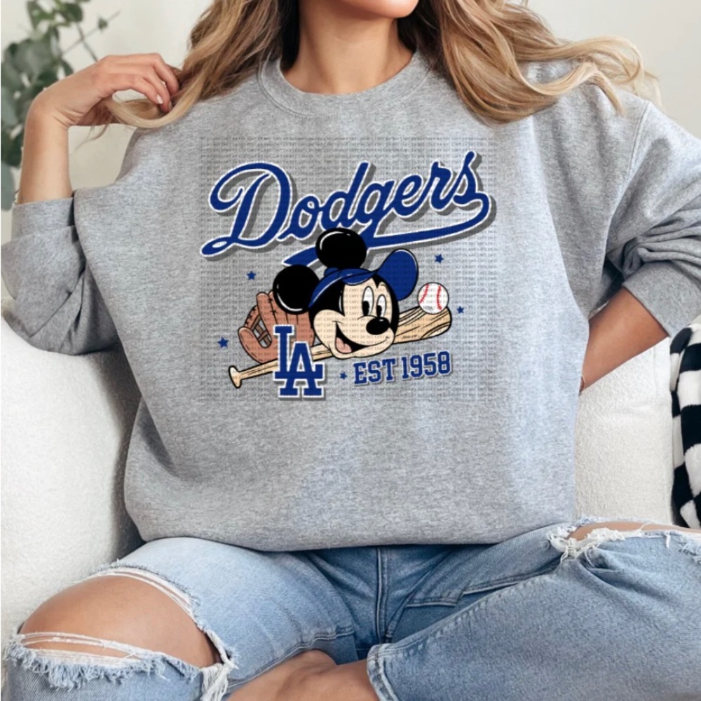 Los Angeles Dodgers Mickey Mouse Baseball Crewneck